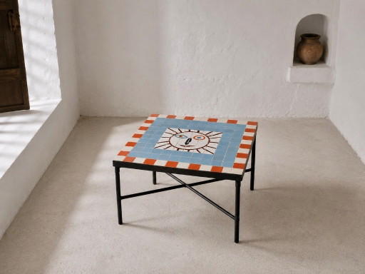 Tavolino da caffè marocchino Zellige fatto a mano – Piastrelle dipinte a mano e ferro battuto – 60 cm – salontafels, Metal
