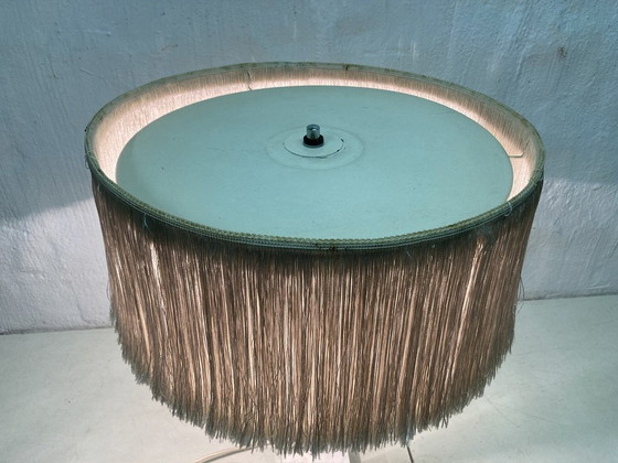 Image 1 of Large Mid - Century Lamp 60s Design With Fringed Shade And Marble Base