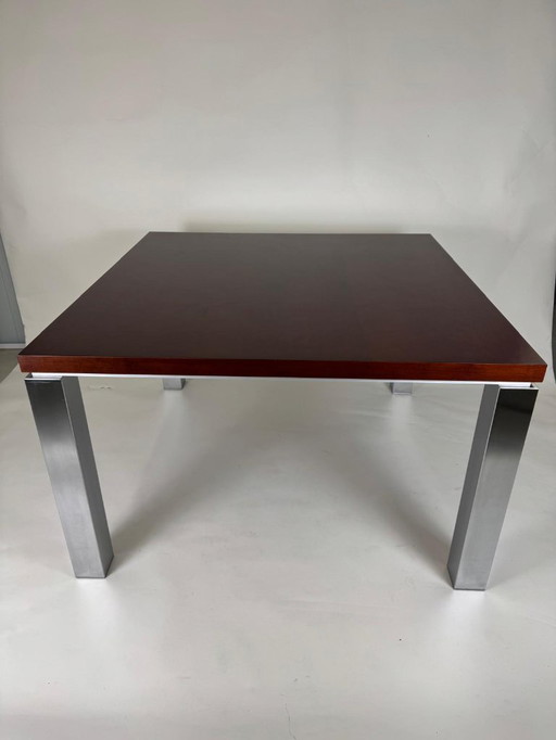 Dining table, chrome and mahogany, mid-century design, 1970s style