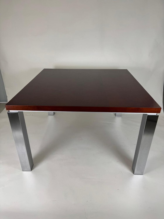 Image 1 of Dining table, chrome and mahogany, mid-century design, 1970s style