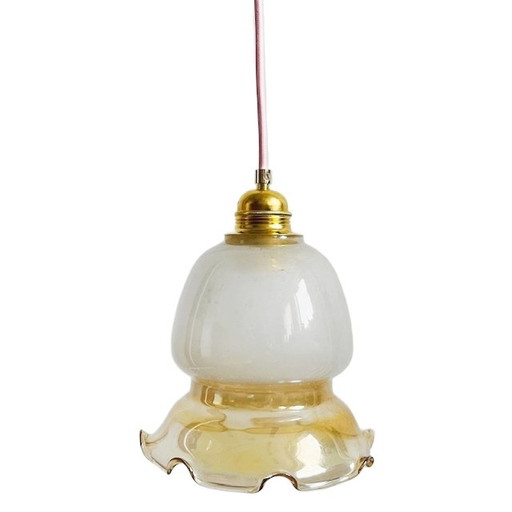 Vintage carnival glass iridescent hanging lamp