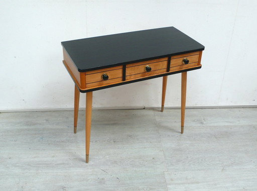 1950s hallway cabinet, small console table with 3 drawers, vintage, retro, mid-century modern