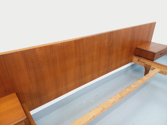 Image 1 of Vintage Scandinavian teak double bed from the 1960s with integrated bedside tables