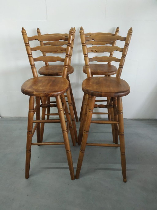 Set di 4 sgabelli da bar vintage anni '70 in stile "farmhouse" o brutalista.