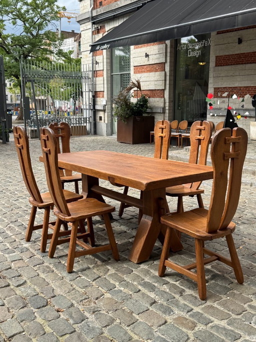 Set in rovere in stile brutalista di De Puydt, Belgio – eetkamerset, Wood