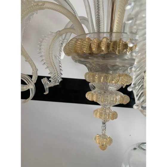Image 1 of Lampadario in vetro di Murano in stile veneziano trasparente e oro con fiori e foglie
