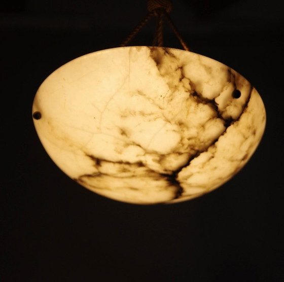 Art Deco Alabaster Pendant Light, Hand-Carved, 1920s, Chandeliers, Stone, Brown (photo 3 of 15)