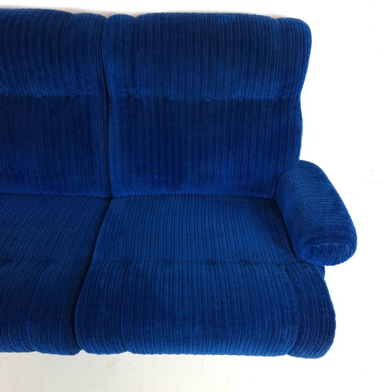 Image 1 of Canapé modulable vintage, 3 parties, tissu velours côtelé bleu roi