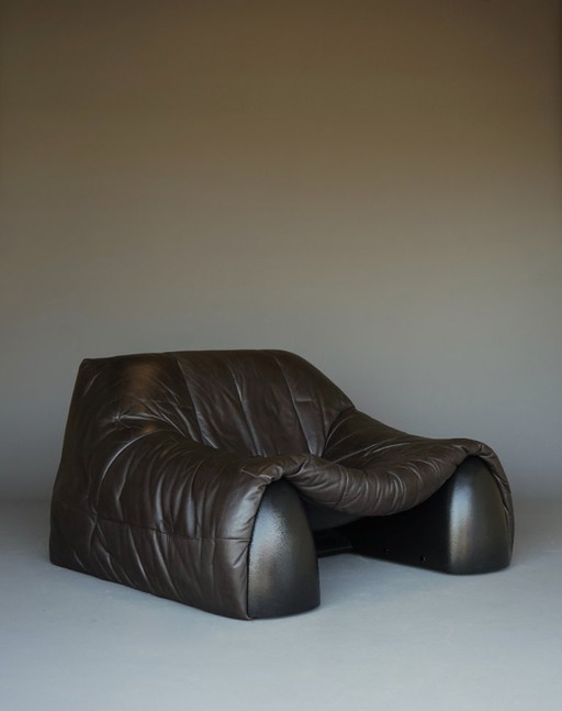 Amak Lounge Chair aus braunem Leder von Annie Hieronimus für Cinna, 1980er Jahre