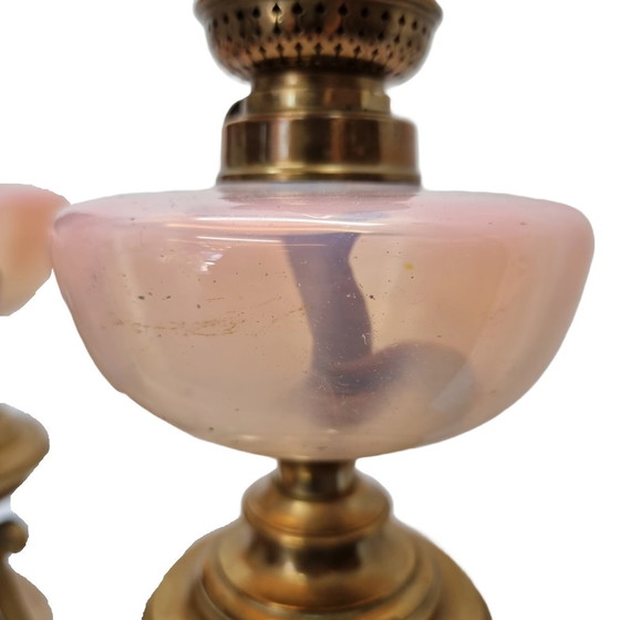 Image 1 of Antique French oil lamps on marble urn, 2nd half 19th century