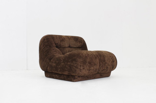 Vintage italiaanse fauteuil bruin velours jaren 70 