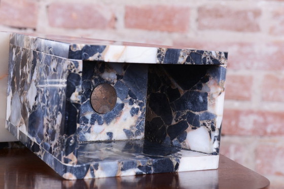 Restored Art Deco Fireplace Clock, Marble, Bronze, Glass, France. 1920s, Black (photo 7 of 15)