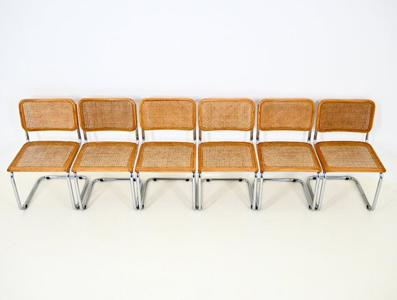 Chaises de salle à manger Style B32 par Marcel Breuer, Lot de 6 – Rattan, Wood (photo 7 of 10)
