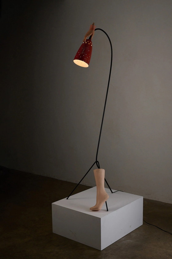Lampadaire 'Grasshopper', Pays-Bas, années 1950, Aluminium, Fer, Rouge, Mid Century Modern (photo 12 sur 12)