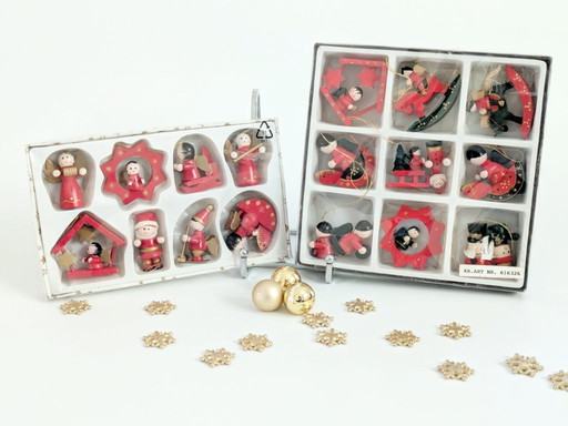 2 x sets of 1980s Wooden Christmas Ornaments (17 pieces) | East Germany Folk Art 