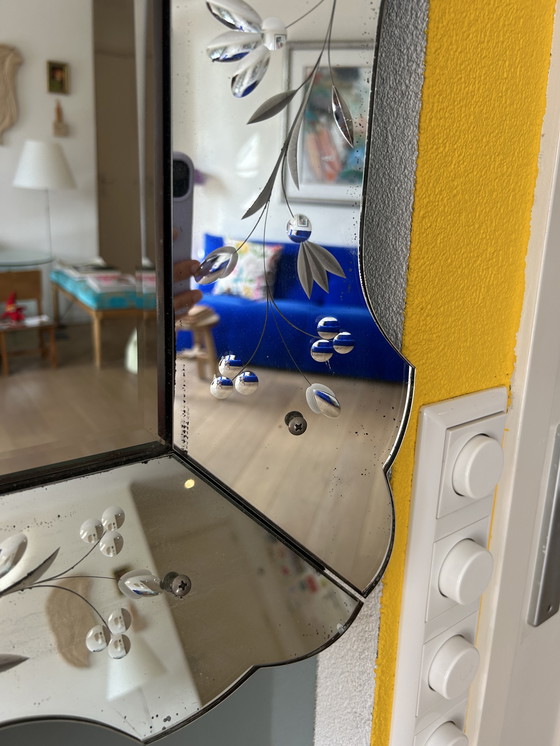 Image 1 of Prachtige Vintage Venetiaanse Spiegel – Geëtst Glas 79x58 cm