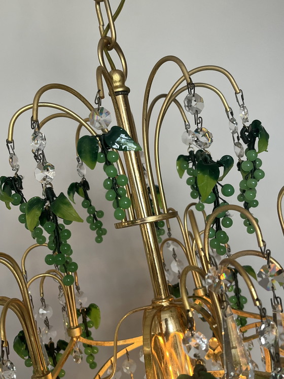 Image 1 of Vintage groene druiven kroonluchter hanglamp uit Murano