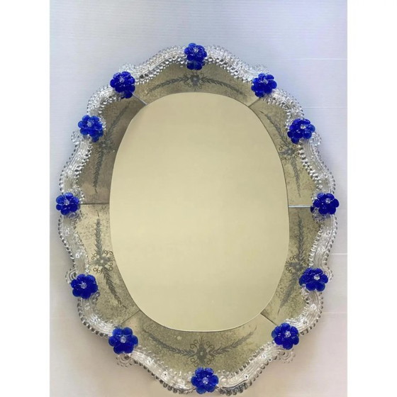 Image 1 of Hand-Carved Venetian Oval Mirror in Murano Glass Style, Early 21st Century