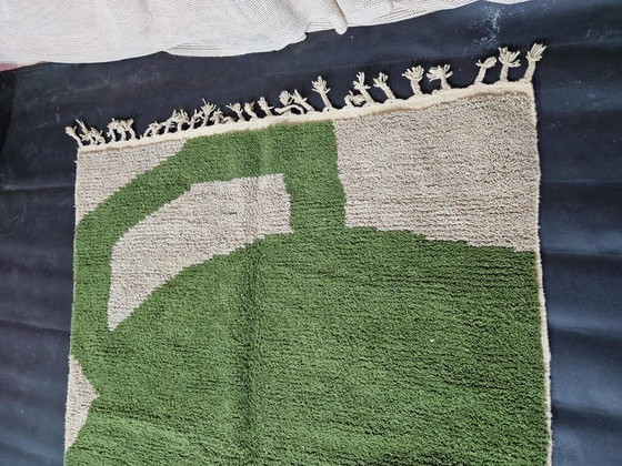 Image 1 of Handgemaakt groen vloerkleed van natuurlijke wol, afmeting 2/3 m
