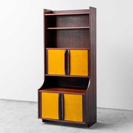 BIBLIOTHÈQUE MOBILE BOIS TISSU 60S VINTAGE MODERNE ANTIQUITÉS