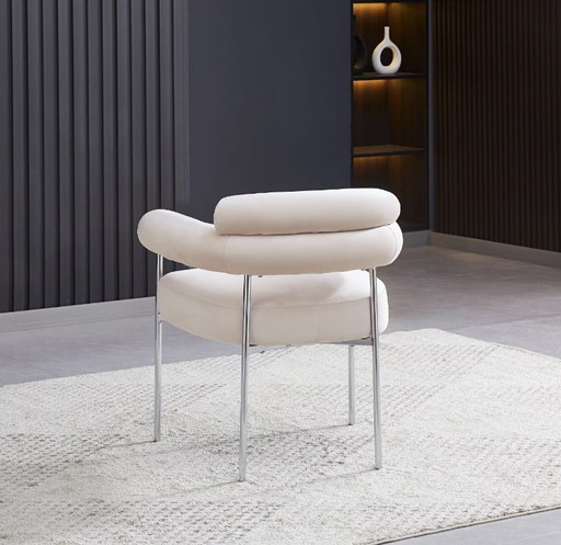 Set di 4 sedie di design "Bubble" in velluto beige con gambe cromate