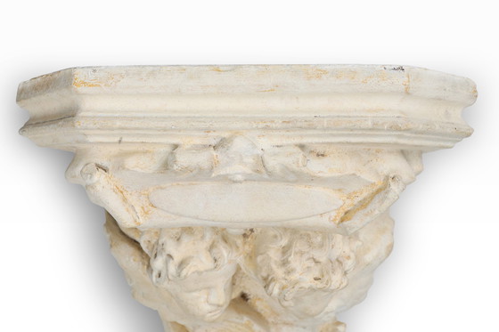 Image 1 of Console murale ancienne en plâtre français avec 3 chérubins, années 1900