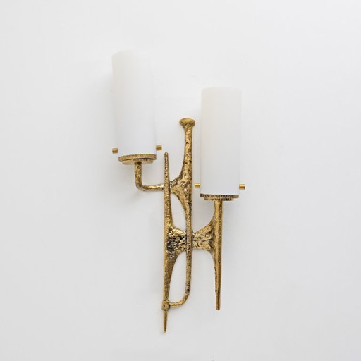 Pair of Brutalist Bronze Wall and Murano glass Sconces by Felix Agostini, 1990s