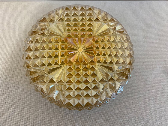 Vintage Geometric Pressed Glass Flush Mount Ceiling Light, 1970s (photo 6 of 11)