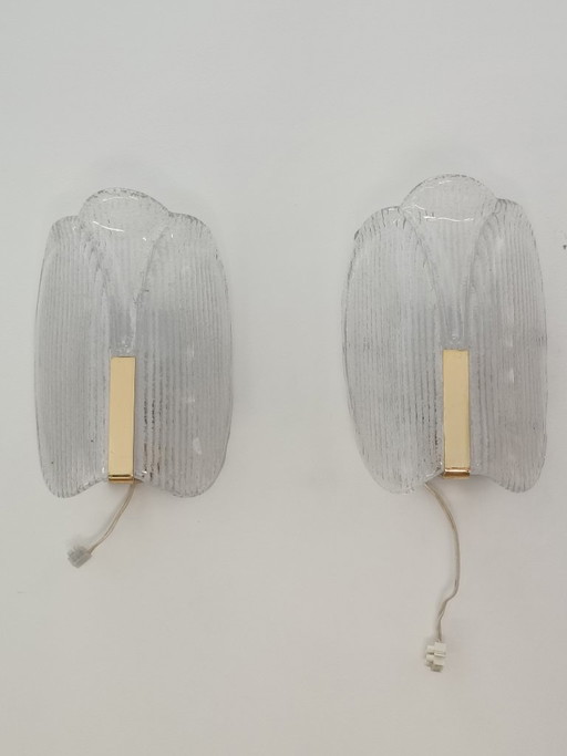 Pair of wall lights by Carl Fagerlund for Orrefors, 1970s – wandlampen, Murano Glass