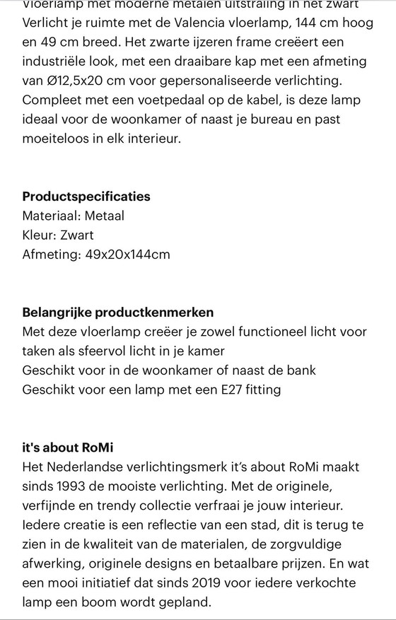 Image 1 of Es geht um RoMi Valencia vloerlamp