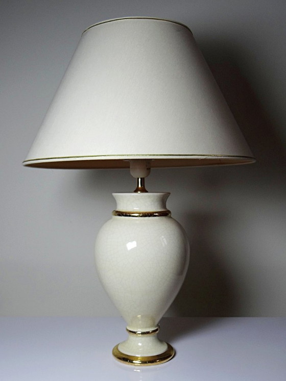 Image 1 of Crackle-glazed ivory and gold earthenware lamp, attributed to Le Dauphin, 1980s-90s