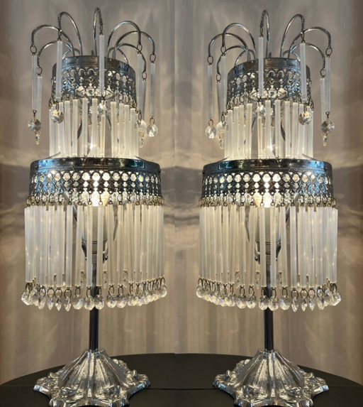 Lot de 2 lampes de table en cristal vintage Verre opalin