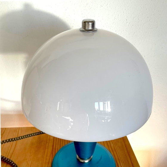 Rare Blue Metal Mushroom Table Lamp From USSR 1963 – Electrobut, Plastic (photo 5 of 11)