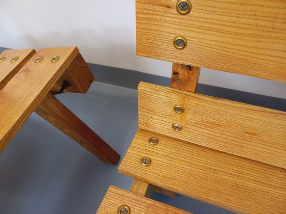 Image 1 of Pair of Vintage 60's Wooden Brutalist Slatted Chauffeured Armchairs