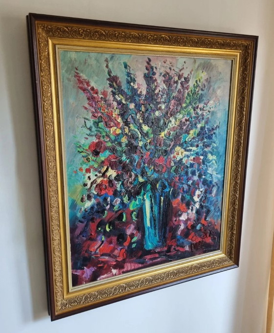 Jan Makkes - Colorful Floral Still Life – Paintings & Drawings, Wood, Canvas (photo 6 of 6)