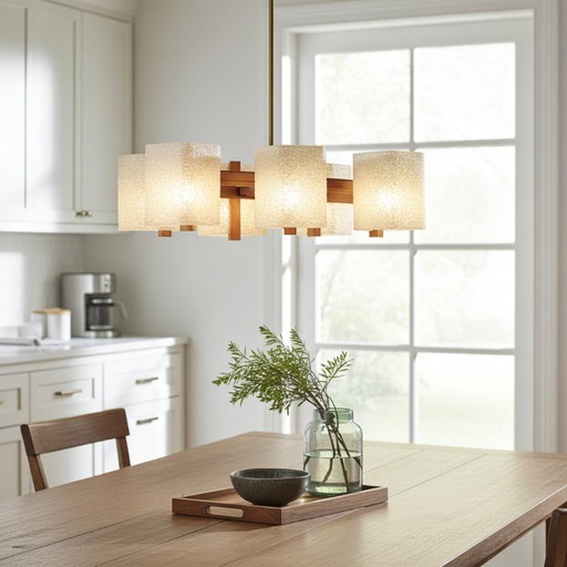 Authentic 1960s Scandinavian Mid-Century Teak & Acrylic Granite Pendant Lamp