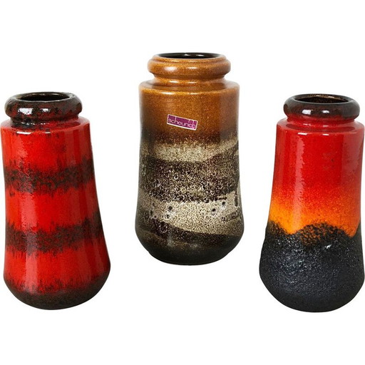 Ensemble de 3 vases en lave grasse vintage par Scheurich, Allemagne 1970
