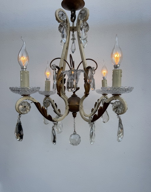Lustre Pampilles Cristal Fer Forgé 1900
