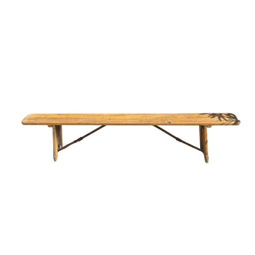 Banc pliant français vintage - patine jaune - ca. 1950-1970 - 2m de long - Rustique & discret
