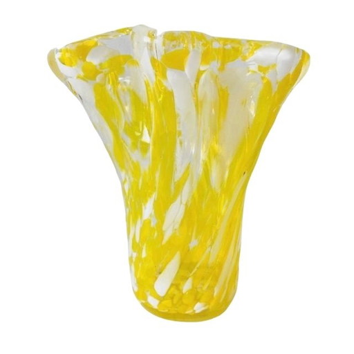 Vintage glass vase Murano style yellow white transparent