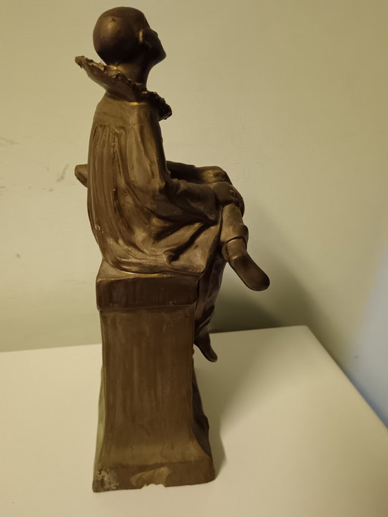 Image 1 of Sculpturaal werk met een Wehrle-klok uit de jaren 1940 en 1950 - Art Deco