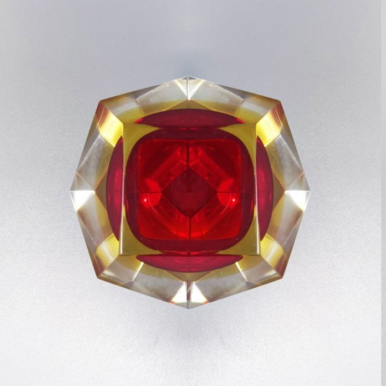 Image 1 of 1960s Gorgeous Red and Yellow Ashtray or Catch-All By Flavio Poli for Seguso