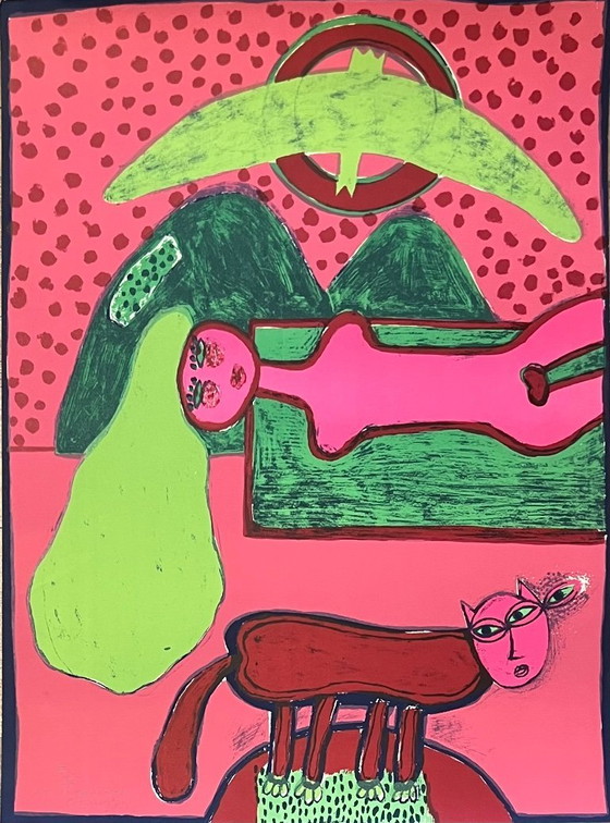 Image 1 of Signed; Guillaume Corneille Grande Lithographie Le Visage De Chat 1974 E/A