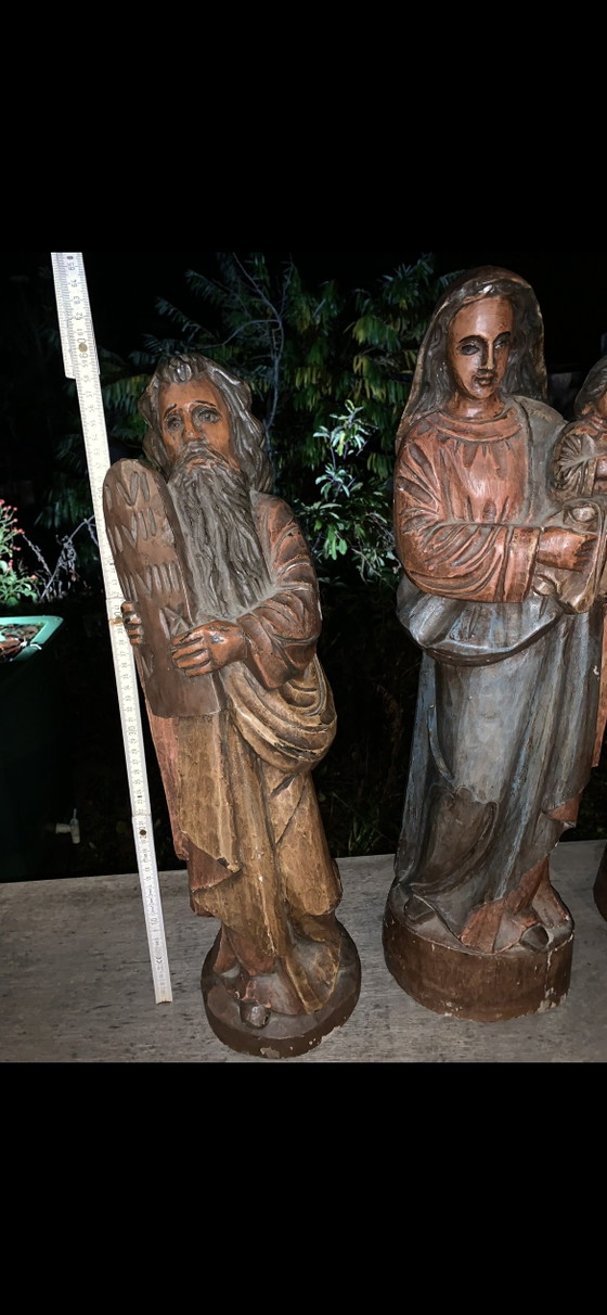 Ensemble de 3 grandes statues sacrées en bois (la Vierge et Moïse) – bois massif, jusqu'à 63 cm, avec (photo 7 of 10)