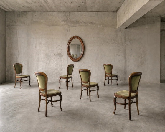 6 x Chaises de salle à manger Thonet classiques / revêtement velours / années 60 / (photo 2 of 12)