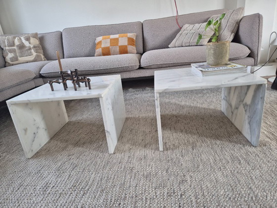 Image 1 of 2x vintage Carrara marble coffee tables