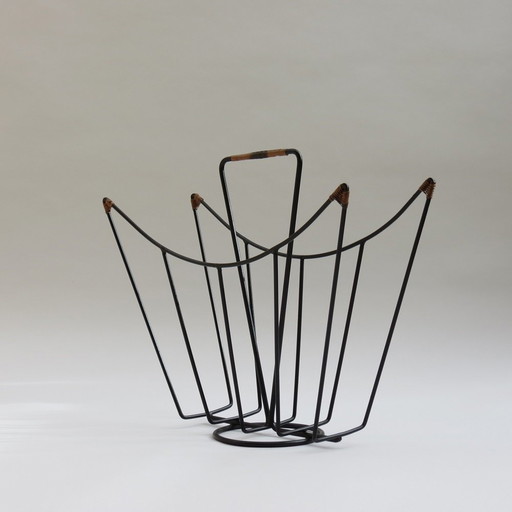 1960s Steel and Rattan Magazine Rack by Desmond Sawyer