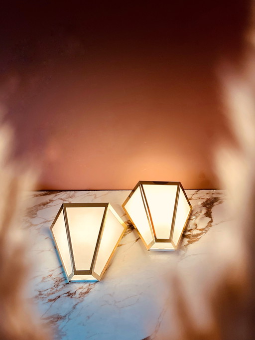 Set of 2 gold wall lamps from Glashütte