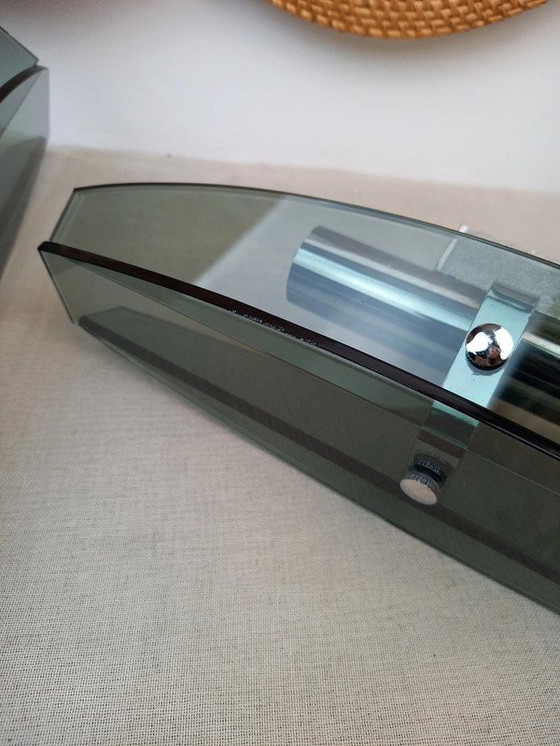 Image 1 of Paar VECA Italiaanse wandlampen voor Fontana Arte - verchroomd staal en kristalglas - jaren '60