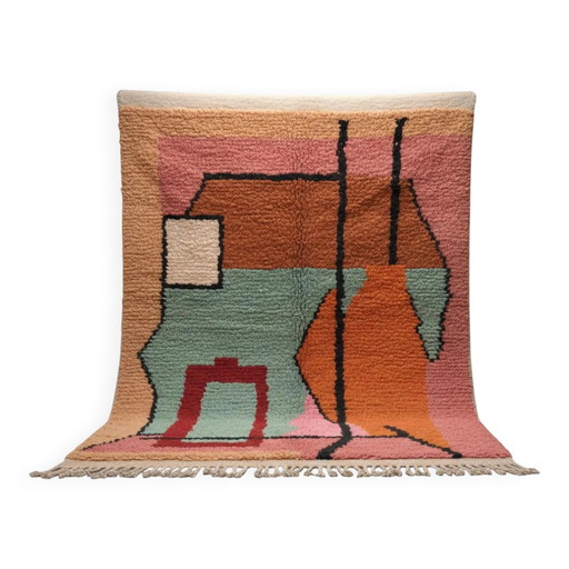 Tapis marocain en laine fait main, 250cm x 150cm, pièce unique.